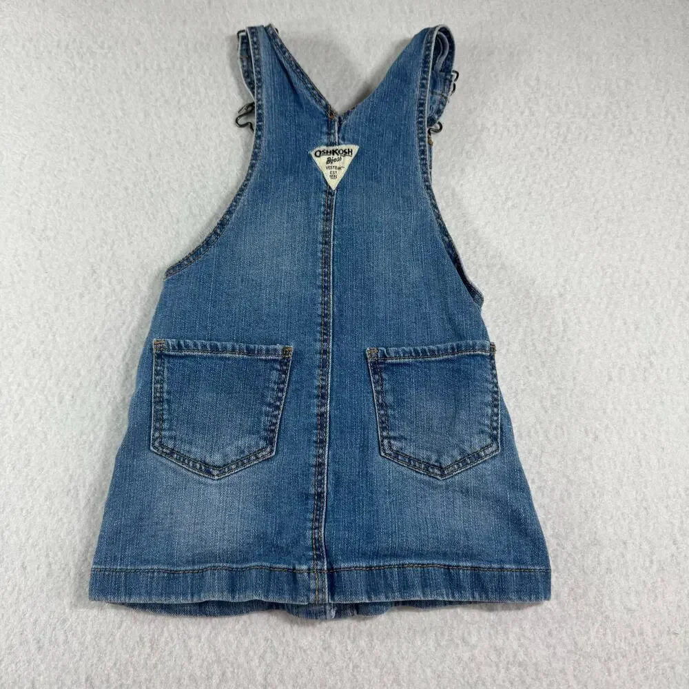 OshKosh B'Gosh 3T/3A Toddle Jean Overall Dress Snap front Buttons Osh Kosh